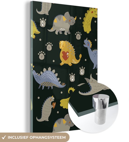 MuchoWow® Peinture sur verre 60x90 cm - Peinture sur verre acrylique - Dino - Enfants - Motifs - Garçons - Filles - Dinosaurus - Photo sur verre - Peintures