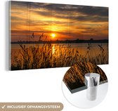 Glasschilderij - Wanddecoratie - Landschap - Zee - Zonsondergang - Planten - Acrylplaat - 80x40 cm - Foto op glas - Schilderij glas - Acrylglas - Woondecoratie