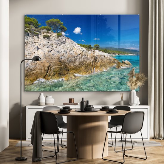 MuchoWow® Peinture sur verre 180x120 cm - Peinture sur verre acrylique - Mer - Falaise - Été - Tropical - Photo sur verre - Peintures