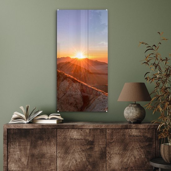 MuchoWow® Peinture sur verre - Berg - Paysage - Soleil - 40x80 cm - Peintures sur verre acrylique - Photo sur Glas