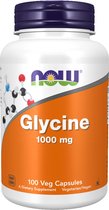 Glycine 1000 mg - aminozuur supplement - 100 capsules - vegan - geen toevoegingen - gluten, soja en zuivel vrij - NOW Foods