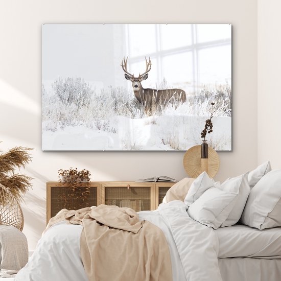 Peintures Plexiglas - Cerf - Hiver - Neige - 180x120 cm - Peinture sur verre
