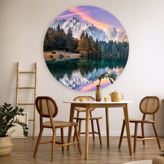 Cercle mural - Nature - Nuages ​​- Arbres - Neige - Décoration murale ronde - Cercle mural - Tableaux ronds - 120x120 cm - Décoration murale - Plastique