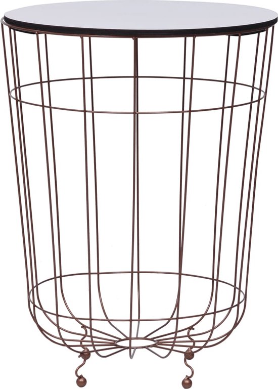 The Living Store Table basse Basket design - Plateau MDF - Structure Goud - Plateau Wit - Ø40 x H53 cm