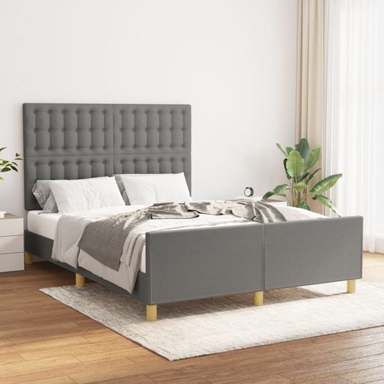 Foto: The living store bedframe solid dark grey 193 x 146 x 118 128 cm adjustable headboard sturdy legs plywood slats comfortable support mattress not included