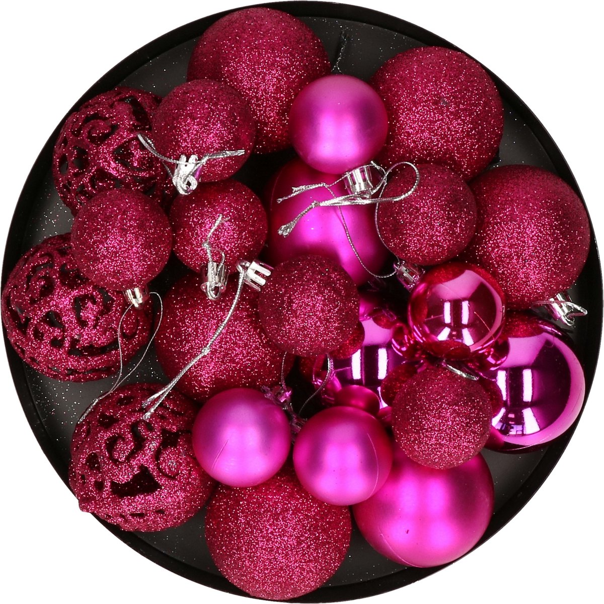 Kerstballen - 50x stuks - felroze - 3, 4, 6 cm - kunststof - fuchsia roze