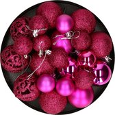 Boules de Noël - 50x pièces - rose vif - 3, 4, 6 cm - plastique - rose fuchsia