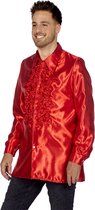Wilbers & Wilbers - Jaren 80 & 90 Kostuum - Knallend Rode Foute Ruchesblouse Satijn Disco Party Man - Rood - Maat 48 - Carnavalskleding - Verkleedkleding