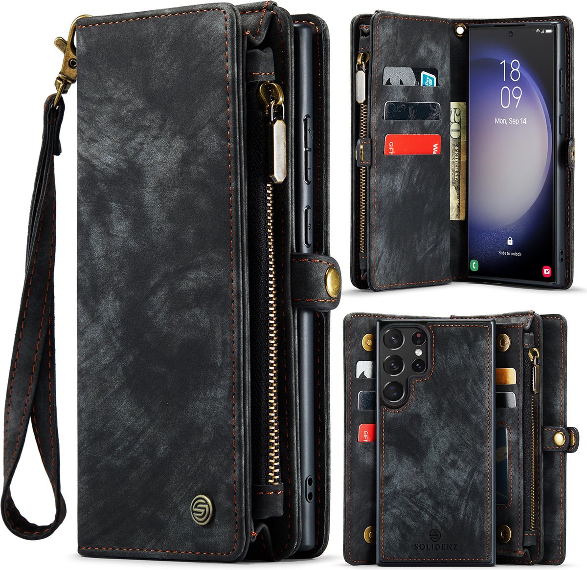 Geschikt Voor Samsung Galaxy S24 Ultra Hoesje Wallet - Solidenz Wallet Case S24 Ultra - Telefoon hoesje S24 Ultra - Portemonnee hoesje S24 Ultra - Zwart