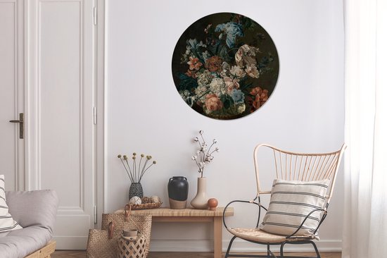 WallCircle - Wandcirkel - Muurcirkel - Stilleven met bloemen - Schilderij van Cornelia van der Mijn - Aluminium - Dibond - ⌀ 90 cm - Binnen en Buiten - Merkloos