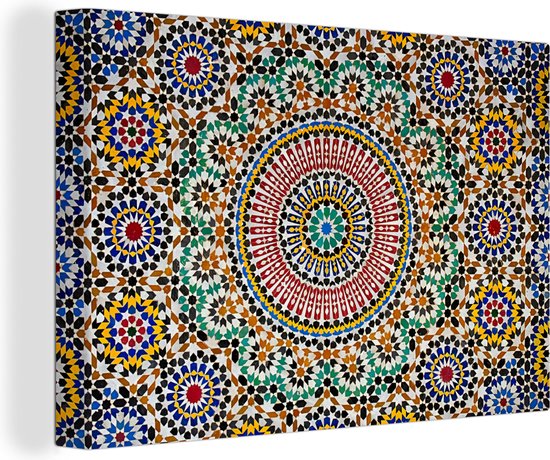 Canvas schilderij 150x100 cm - Wanddecoratie Een bovenaanzicht van Marokkaans mozaïek - Muurdecoratie woonkamer - Slaapkamer decoratie - Kamer accessoires - Schilderijen