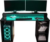 Game Bureau Gaming Desk met LED Verlichting Tafel Computer Bureau - (LxHxP): 50x90x138 cm - SHOT 1 (Zwart + Turquoise LED)