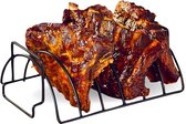 Kyto Sparerib houder voor ribjes, spareribs, houder, grill, steaks, vlees, groente, houder, zwart, staal