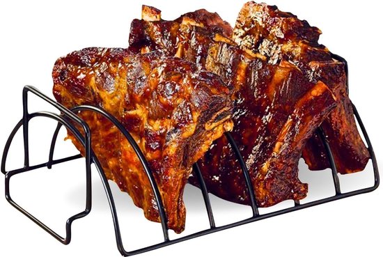 Spareribs Houder Grill - Rooster En Rib Houder Van Roestvrij Staal Bijlage Voor Het Bereiden Van 5 Spareribs En Braadstukken Op Gas En Houtskoolgril