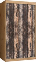 Zweefdeurkast Kledingkast met 2 schuifdeuren Garderobekast slaapkamerkast Kledingstang met planken (LxHxP): 100x200x62 cm - PASTEUR I (Artisan + oud houtpatroon, 100)