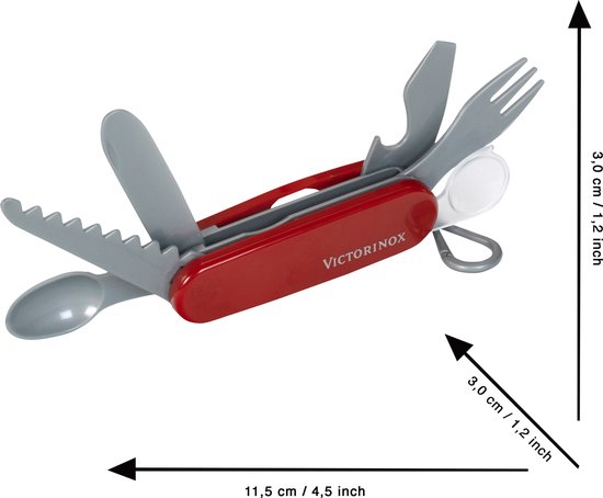 Klein Toys Victorinox zwitsers zakmes - zaag, mes, vork, lepel, flesopener en vergrootglas - rood - Klein