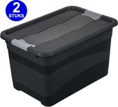 Opbergbox 52L - 2 stuks - 59x39x34cm - Zwart - Opslagbak voor o.a. kleding, kerstspullen, schoenen - Opslagbox – Kunststof Opbergboxen