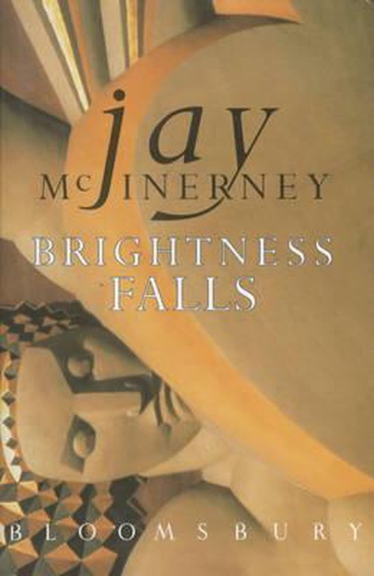 Boek 'Brightness Falls' van Jay McInerney, met een abstracte illustratie in beige en bruine tinten.