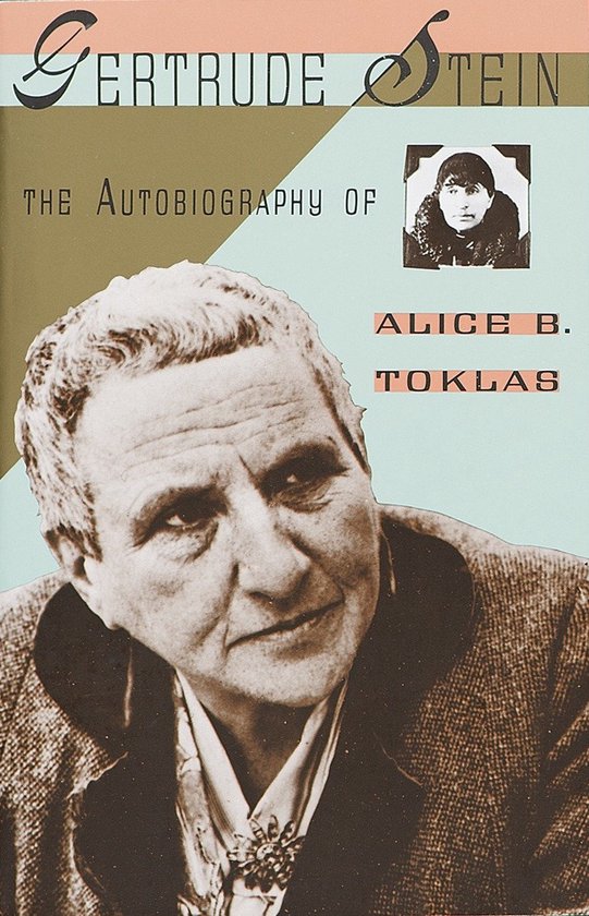 Couverture de livre avec un gros plan d'une femme, titre 'The Autobiography of Alice B. Toklas'.