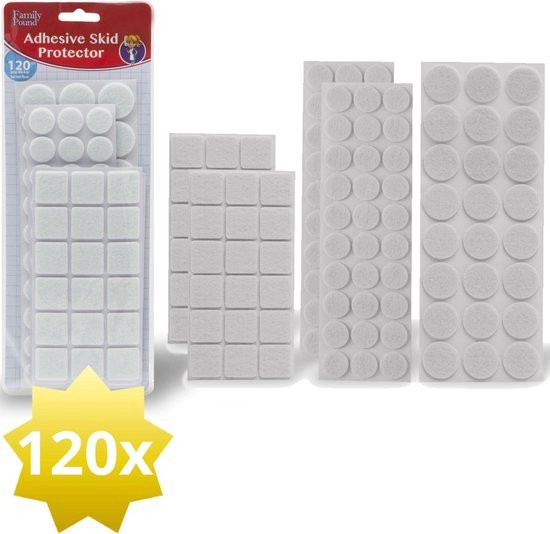 120x Premium Viltjes Stoelpoten - Wit - Zelfklevend Anti Kras Meubelvilt voor Meubels - 120 stuks - Rond en Vierkant - Zelfklevende Stoelpoot Beschermers - Meubelglijders Antikras Vilt voor Stoel - Bank - Tafel - Elektrische Apparatuur - BPK