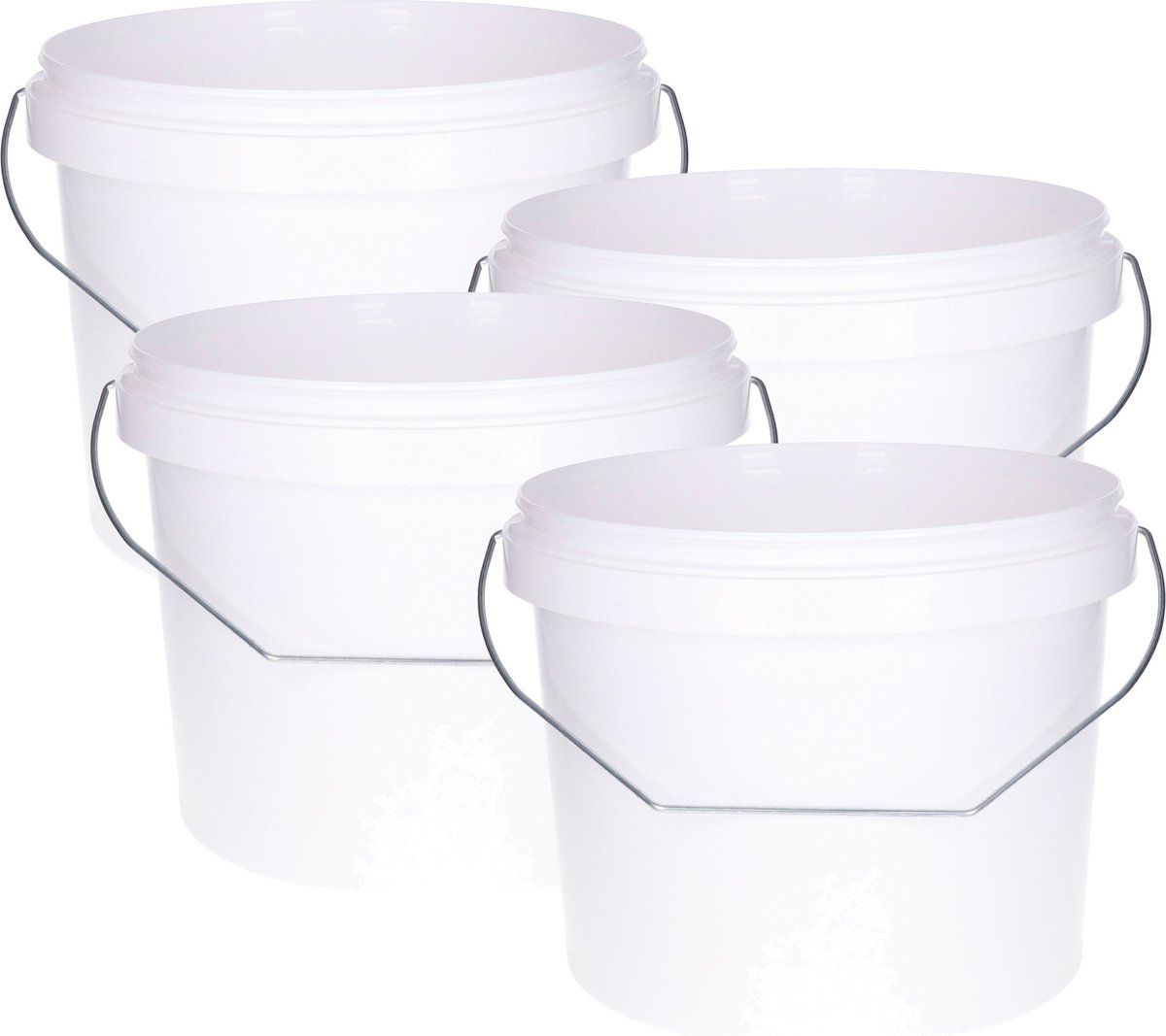 Goedkoopste Emmer met handvat - 4x - met deksel - wit - 5,5 liter - Kunststof/plastic emmer/verfemmer met metalen hengsel/handvat