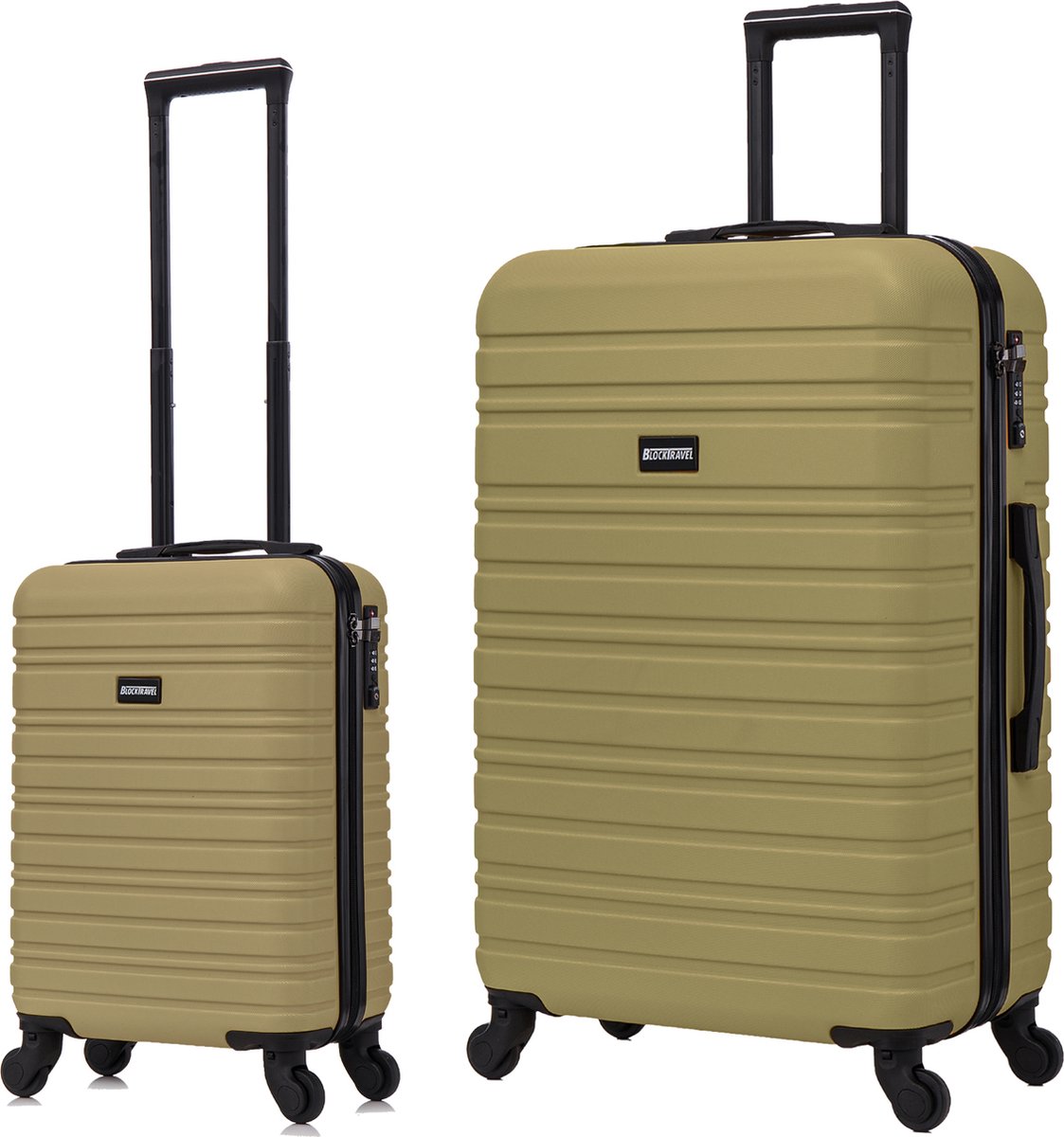 BlockTravel - kofferset - 2 delig - ABS - ruimbagage en handbagage - 29 en 74 liter - inbouw TSA slot - olijf groen