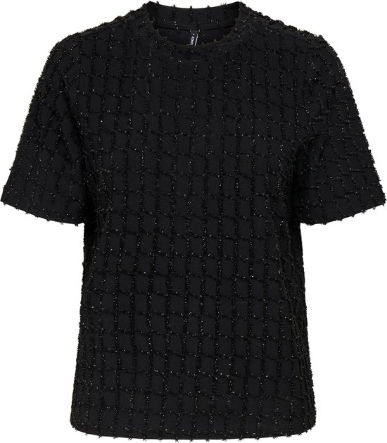 T-shirt Only Onlines Life, col rond 2/4, Glitter , 15358982, noir/doré, taille femme : S