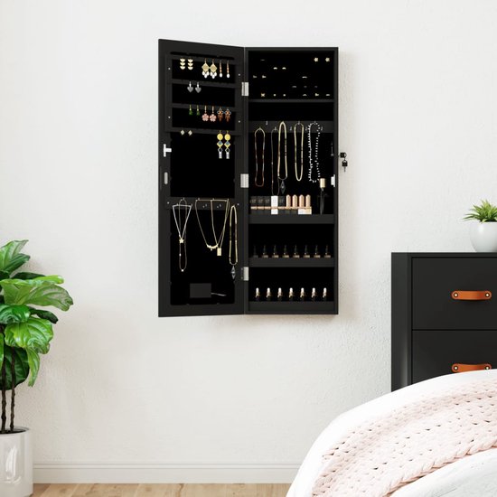 SONGMICS Sieradenkast Wandmontage Met LED Lampen & Spiegeldeur - Wit JJC013W01
