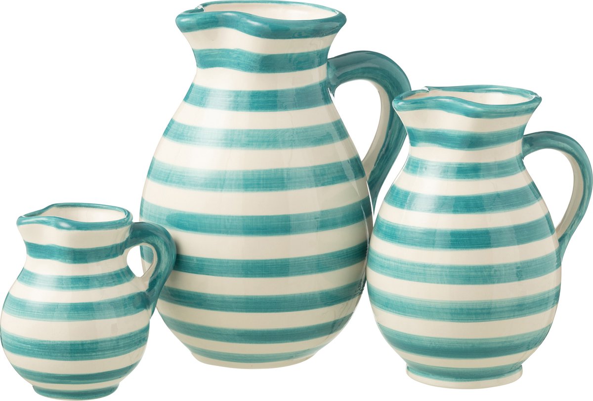 J-Line kruik Granada Stripes - keramiek - wit/aqua - large
