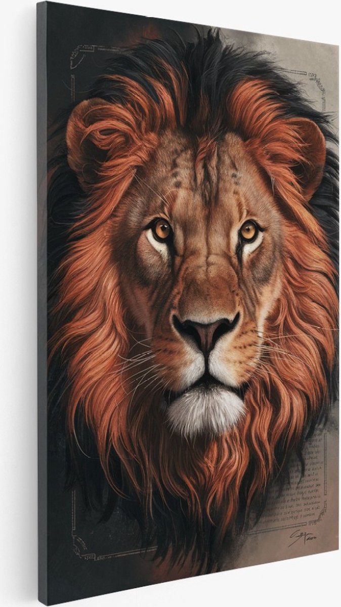 Saammp Canvas Schilderij - Leeuwen portret - Natuur - Dieren - 100x150 - Foto op canvas - Wanddecoratie - Muurdecoratie Woonkamer - Slaapkamer decoratie - Canvas Print Multicolor