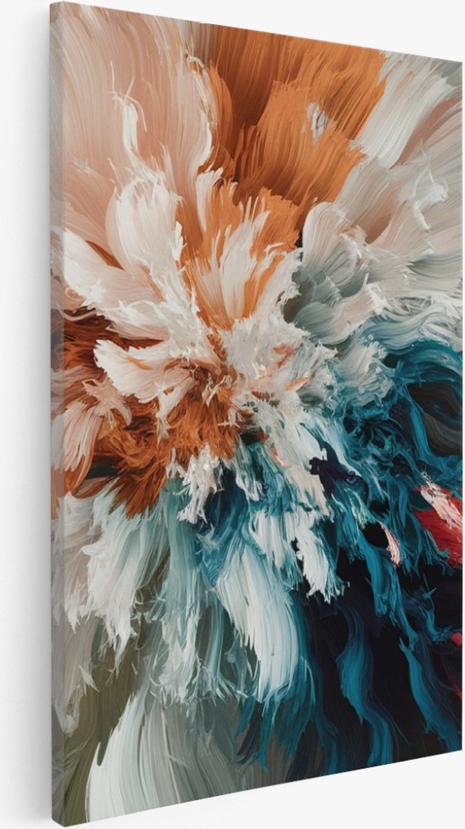 Saammp Canvas Schilderij - Explosie van oranje - blauw - Abstract - 100x150 - Foto op canvas - Wanddecoratie - Muurdecoratie Woonkamer - Slaapkamer decoratie - Canvas Print Multicolor