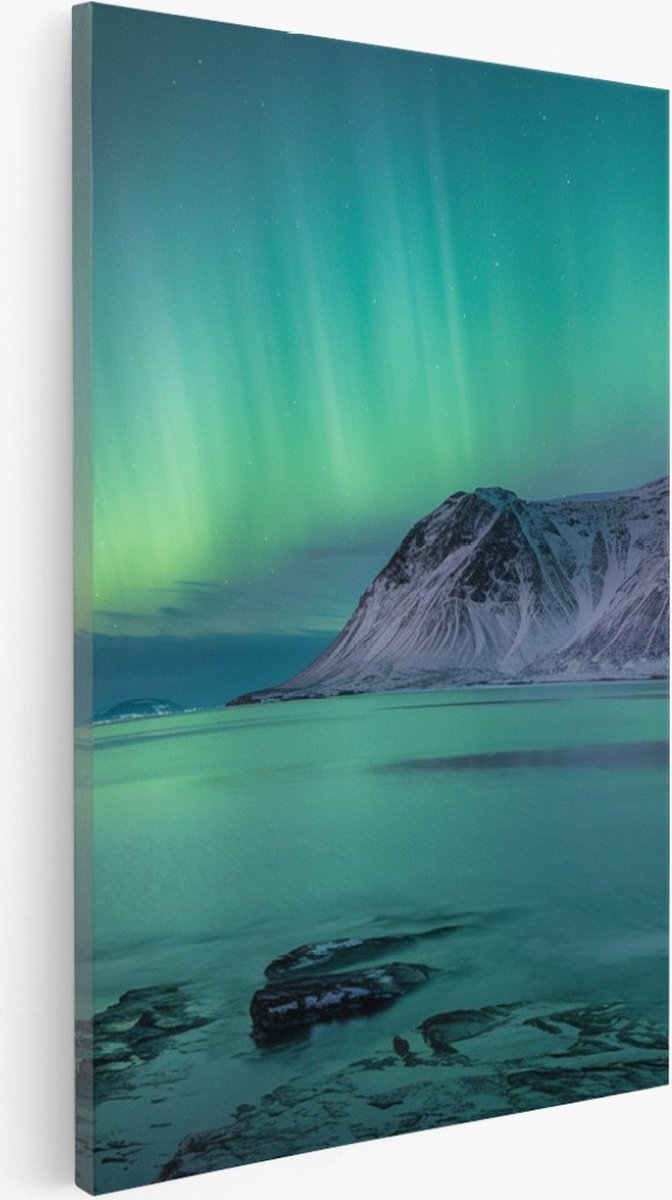 Saammp Canvas Schilderij - Noorderlicht - Bergen - Landschap - Natuur - 75x100 - Foto op canvas - Wanddecoratie - Muurdecoratie Woonkamer - Slaapkamer decoratie - Canvas Print Multicolor