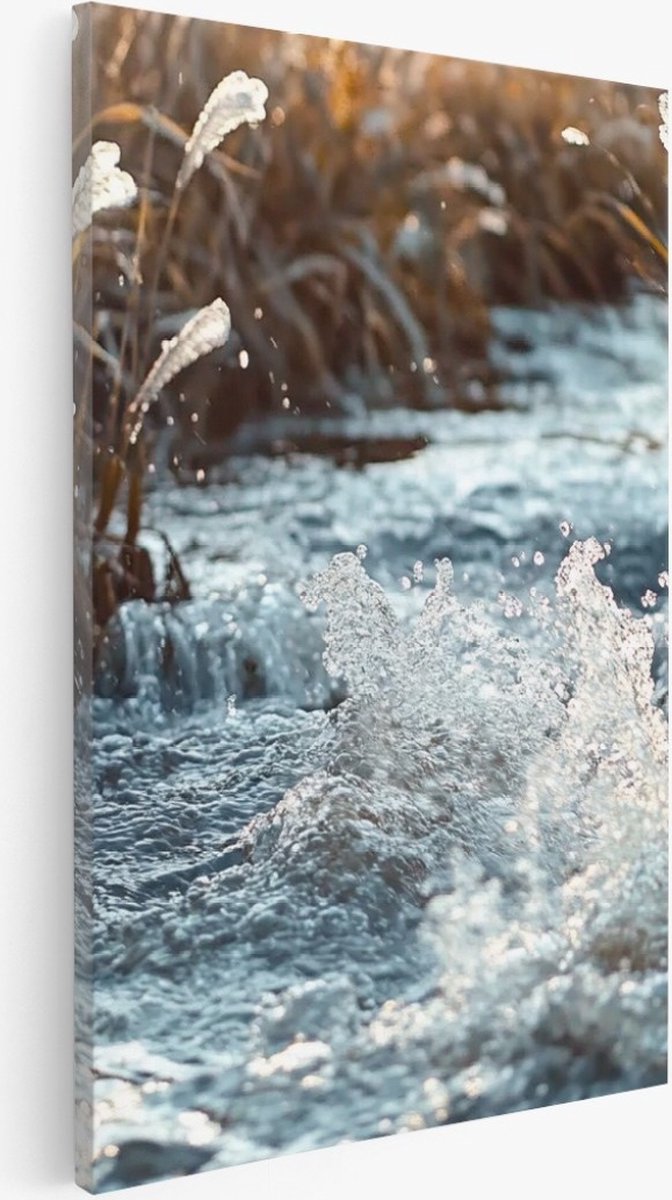 Saammp Canvas Schilderij - Ruig water in beek - Natuur - Landschap - 80x120 - Foto op canvas - Wanddecoratie - Muurdecoratie Woonkamer - Slaapkamer decoratie - Canvas Print Multicolor