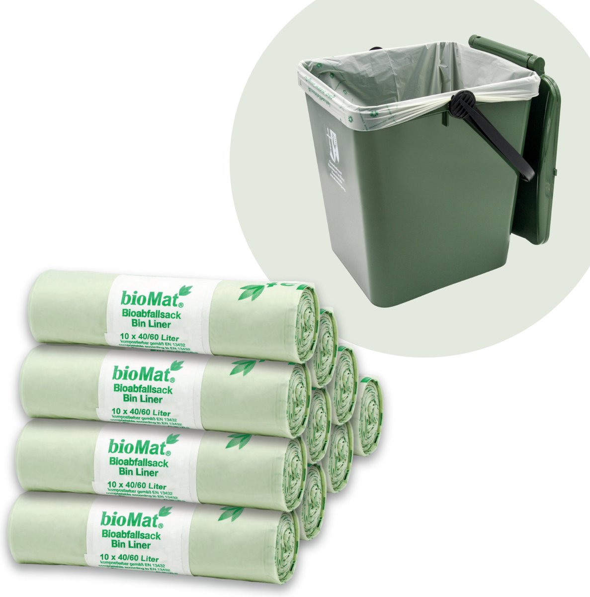BioMat Composteerbare Vuilniszakken - 10 x 10 x 30 liter - Milieubewuste Keuze - EN 13432 - OK Compost Home - Scheurvast