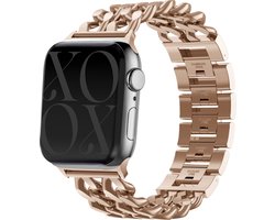 xoxo Wildhearts luxe stalen horlogeband - geschikt voor Apple Watch series - 1/2/3/4/5/6/7/8/9/10/SE/Ultra (2) - Rosé goud / Rosegold - Hoogwaardig RVS Stalen band - Chain schakel bandje voor iWatch maat: 38mm - 40mm - 41mm - 42mm