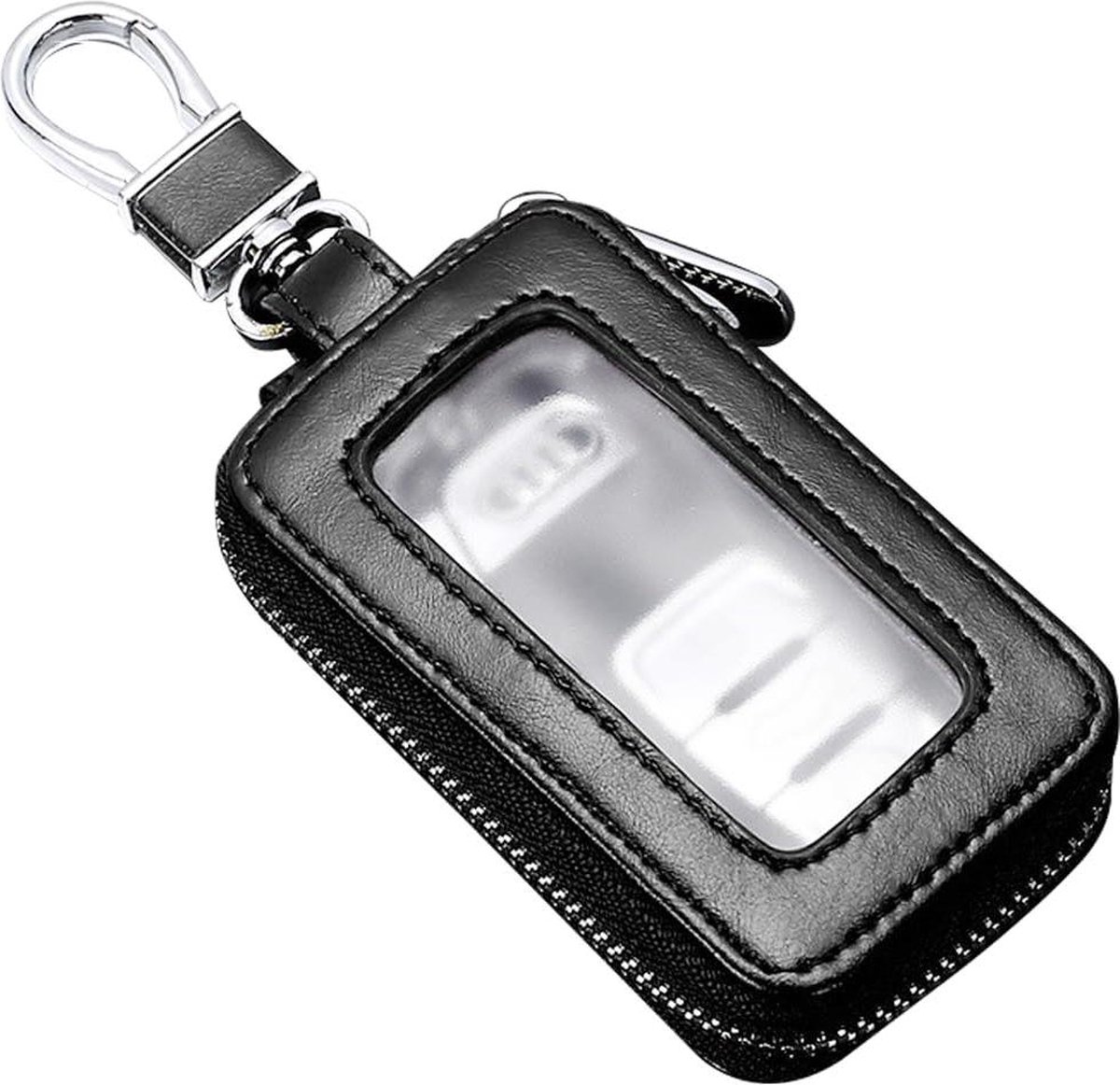 Lederen autosleutelhanger tas met metalen haak - draagbare sleutelhanger met ritssluiting - universeel voor mannen en vrouwen - sleutelbescherming .