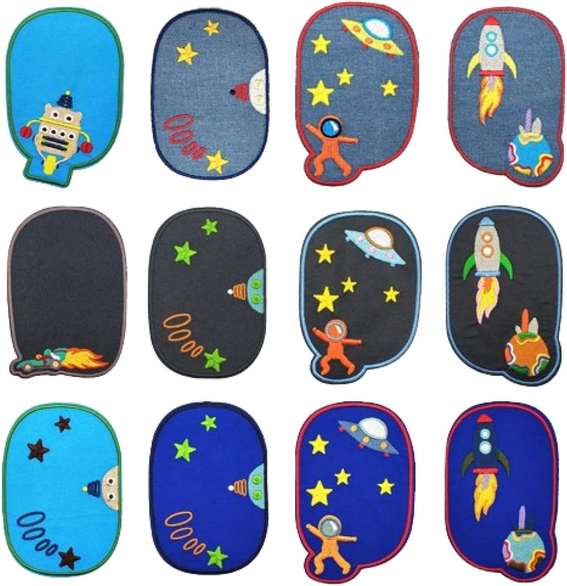 Patches voor het Opstrijken - Set van 12 stuks - Reparatie en Decoratie van Kleding - Jeans Jassen - Strijkstickers - Gaten repareren - Voor Kinderen en Volwassenen .