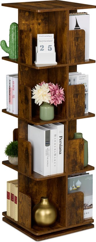Draaiende boekenkast - 4 etages - 125,5x39x39 cm - industrieel