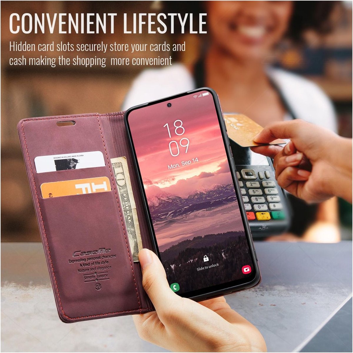 CaseMe Telefoonhoesje geschikt voor Samsung Galaxy A56 Hoesje | CaseMe 013 Bookcase Portemonnee | Pasjeshouder voor 2 Pasjes | Telefoonhoesje voor Pinpas / OV Kaart / Rijbewijs - Rood