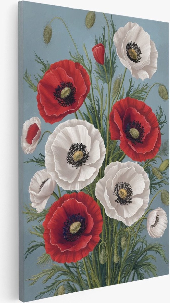 Saammp Canvas Schilderij - Natuur - Rood - Wit - Bloemen - 30x40 - Foto op canvas - Wanddecoratie - Muurdecoratie Woonkamer - Kantoor Decoratie Multicolor