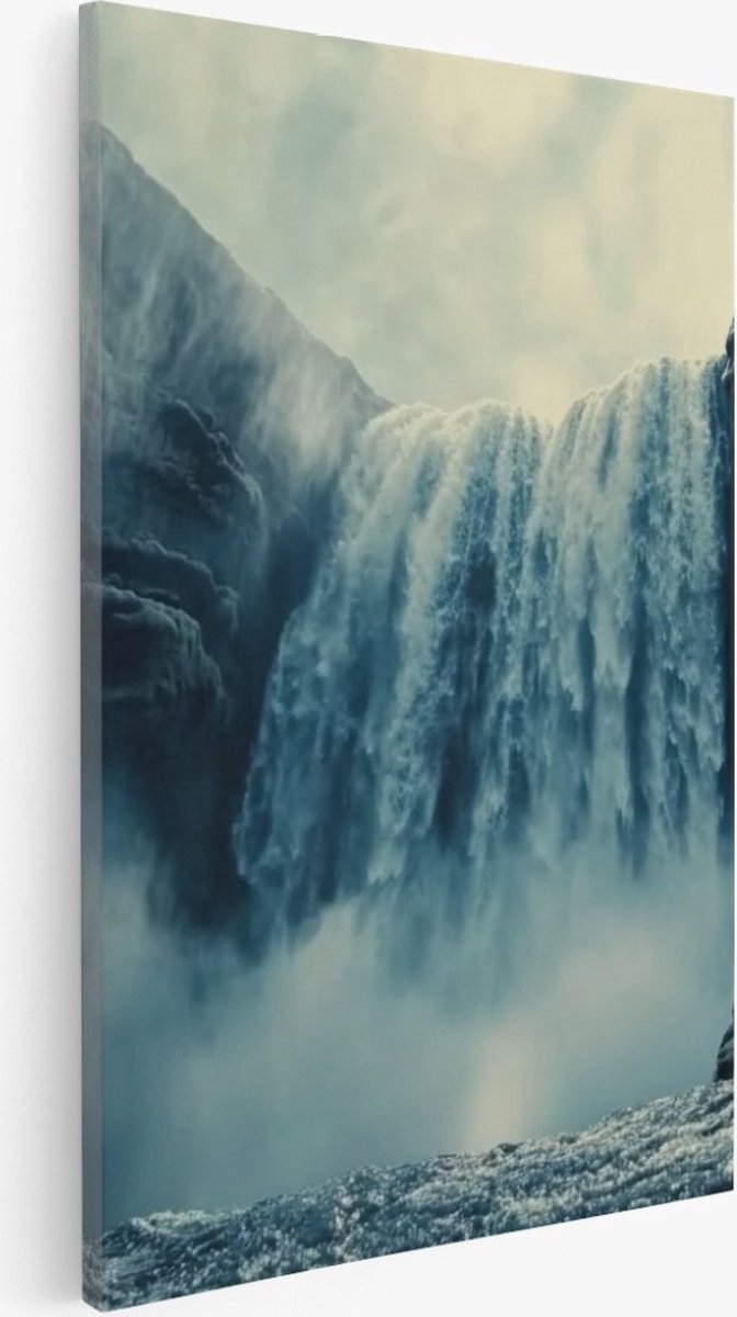 Saammp Canvas Schilderij - Grote waterval - Rotsen - Natuur - Landschap - 30x40 - Foto op canvas - Wanddecoratie - Muurdecoratie Woonkamer - Slaapkamer decoratie - Canvas Print Multicolor