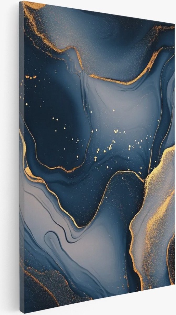 Saammp Canvas Schilderij - Blauw - marmer - Abstract - 20x30 - Foto op canvas - Wanddecoratie - Muurdecoratie Woonkamer - Kantoor Decoratie Multicolor