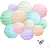 10 x Papieren lampion Pastel Mix - BRANDWEREND - incl LED met afstandsbediening incl ophang veerhaakjes