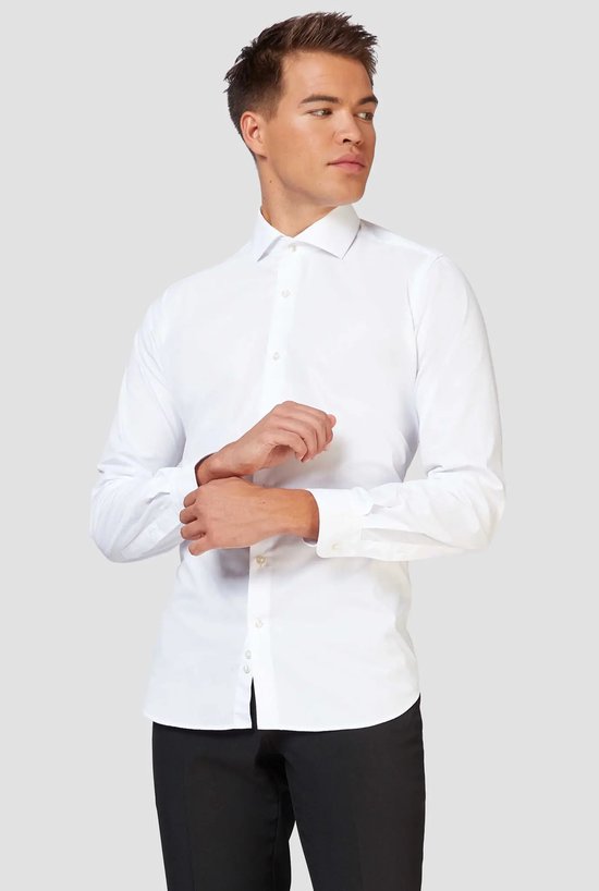 OppoSuits White Knight Shirt - Heren Overhemd - Casual Effen Gekleurd - Wit - Maat EU 39/40