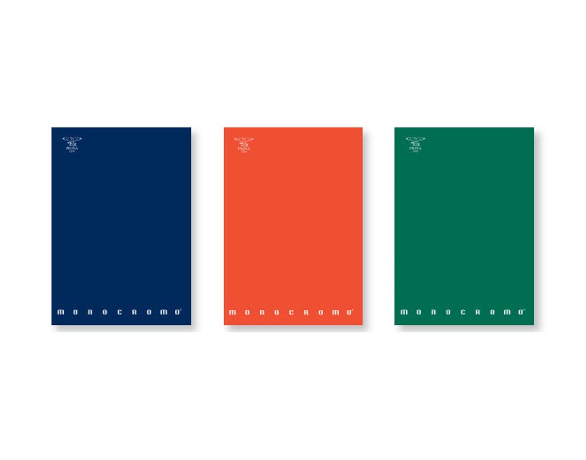 Pigna Monocromo schrijfblok & schrift Blauw, Groen, Oranje A4 96 vel