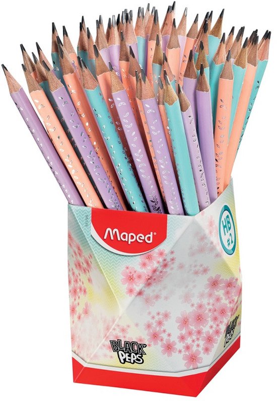 Potlood Maped Black'peps pastel HB met gum display-koker à 72 stuks assorti - 72 stuks