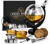 Carafe à whisky Whiskey Masters - Globe - Set de carafe à Whisky de Luxe - 0 L - Carafe - Set de whisky - Incl. 8 pierres à whisky en acier inoxydable, 2 Verres à whisky et Accessoires de vêtements pour bébé Extra