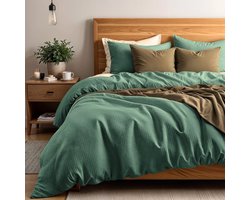 Luxe Percale Katoen Dekbedovertrek Wafel Groen - 140x200/220 cm - Hoogwaardige Kwaliteit - Hotellinnen