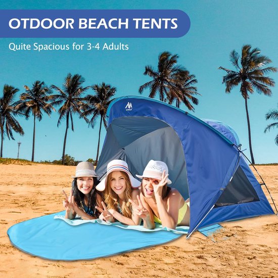 Strandschelp XXL - 3-4 personen - uv-bescherming 50+ - zonwering - strand windbescherming - campingtent - inkijkbescherming - ritssluiting - kleine verpakkingsmaat - strand - speelplaats - tuin van Lumaland — afbeelding 3
