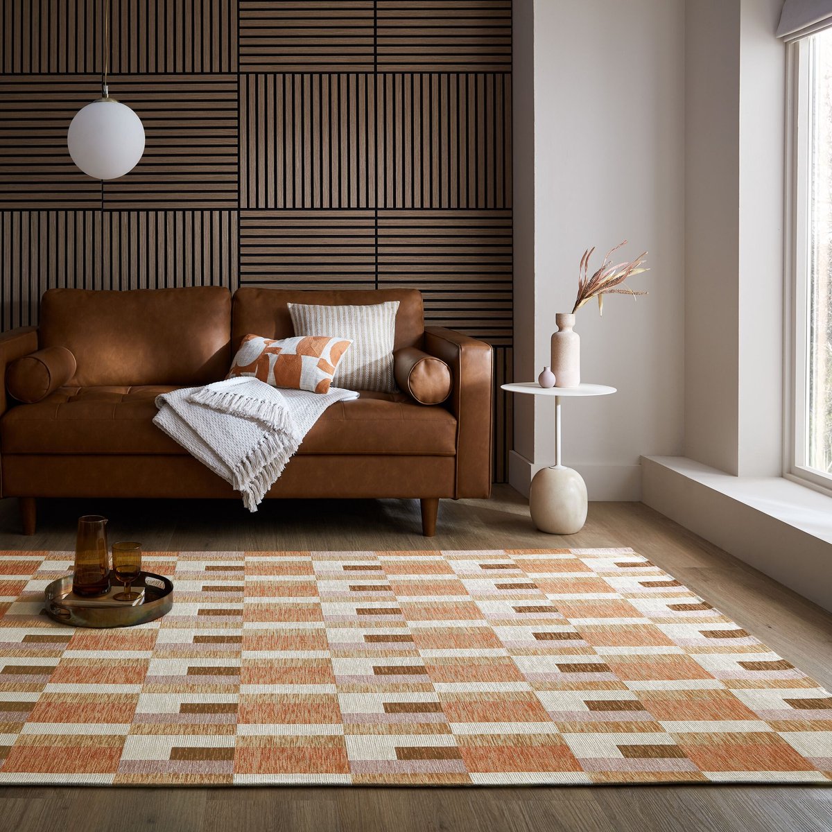 Flycarpets Laagpolig Vloerkleed Riley Block - Geometrisch - Terracotta / Oranje - 155x230 cm